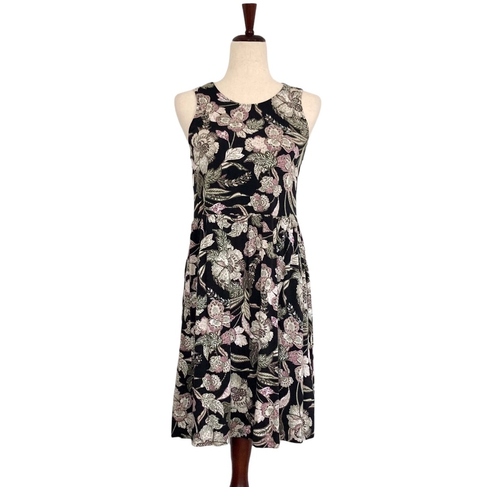 Old Navy Women’s Sleeveless Knit Babydoll Floral Knee Length Dress, Black Small